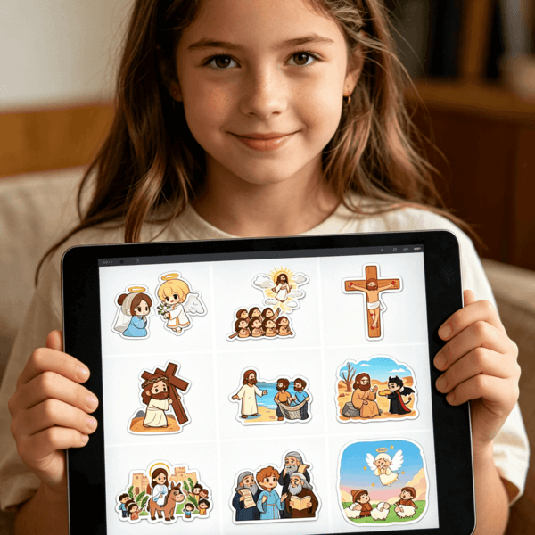 Cartoon Jesus & Biblical Scenes Sticker Pack | Digital PNG & Print-ready PDF for Journaling, Christian Planner Decoration